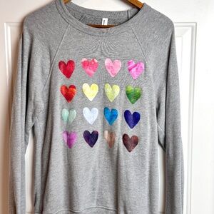 Ladies Bella + Canvas Watercolor Hearts Cotton Sweatshirt, size Medium